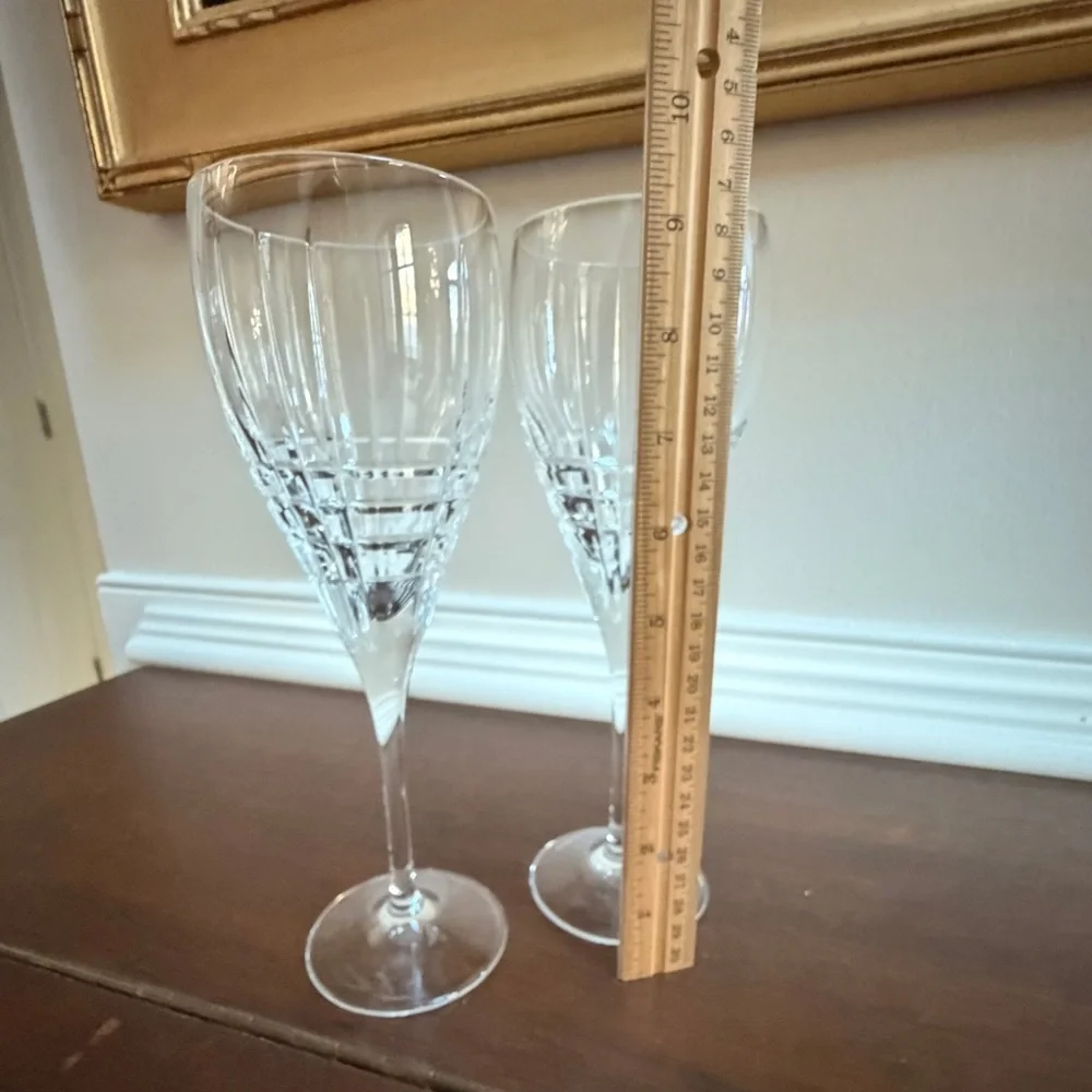 2 Tiffany & Co. Plaid Wine Glasses, 9 3/8”
